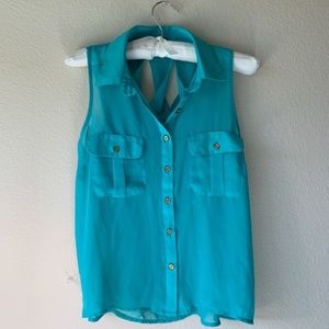 Sheer Green Tank Top with Twisted Back Strappy Accents Size XS Charlotte Russe